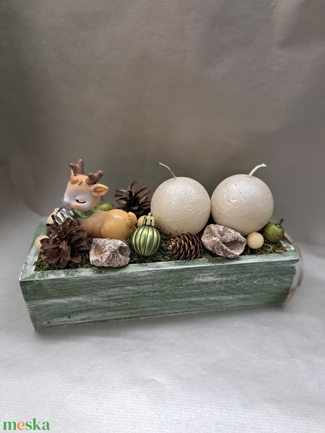 Őzikés karácsonyi asztaldísz fadobozban - karácsony - adventi díszek - adventi asztaldísz - Meska.hu