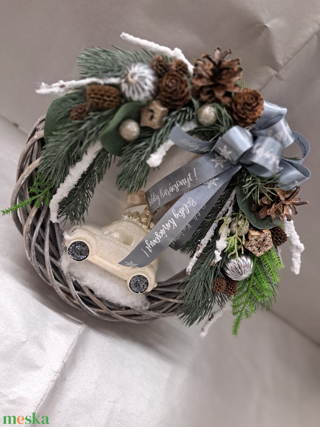 Kisautós kopogtató - karácsony - adventi díszek - adventi ajtódísz - Meska.hu