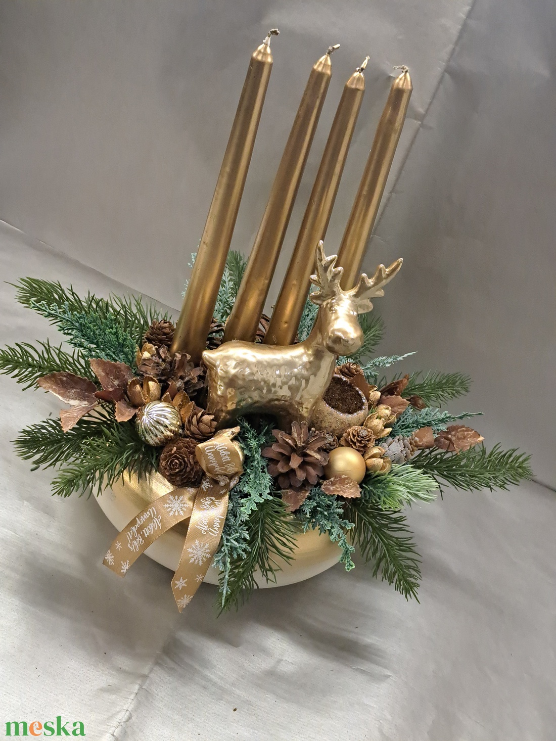 Arany szarvas adventi asztaldísz - karácsony - adventi díszek - adventi asztaldísz - Meska.hu