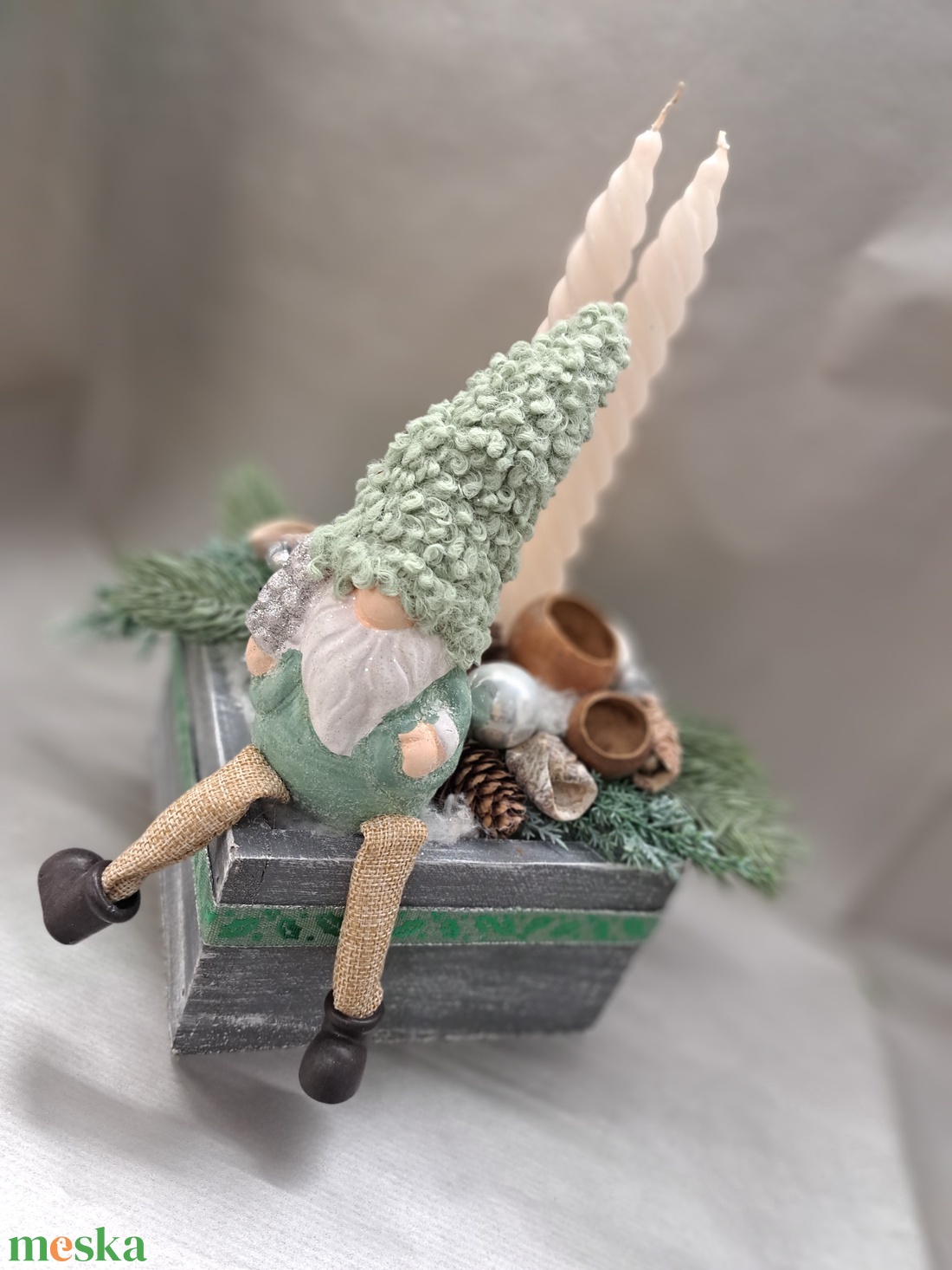 Zöldsapk�s manó - karácsony - adventi díszek - adventi asztaldísz - Meska.hu