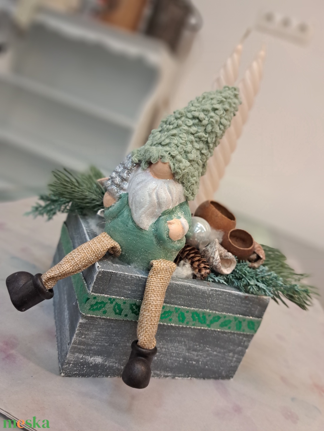 Zöldsapk�s manó - karácsony - adventi díszek - adventi asztaldísz - Meska.hu