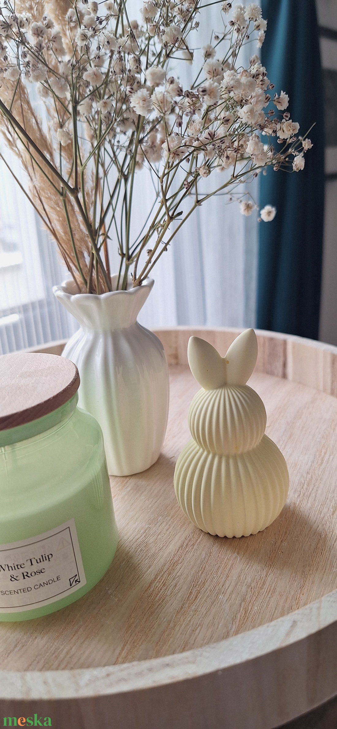 Kézműves gipsz bordázott nyuszi dekoráció / tavaszi, húsvéti dekor - ünnepi díszek, dekorációk - húsvéti díszek és dekorációk - húsvéti asztaldíszek - Meska.hu