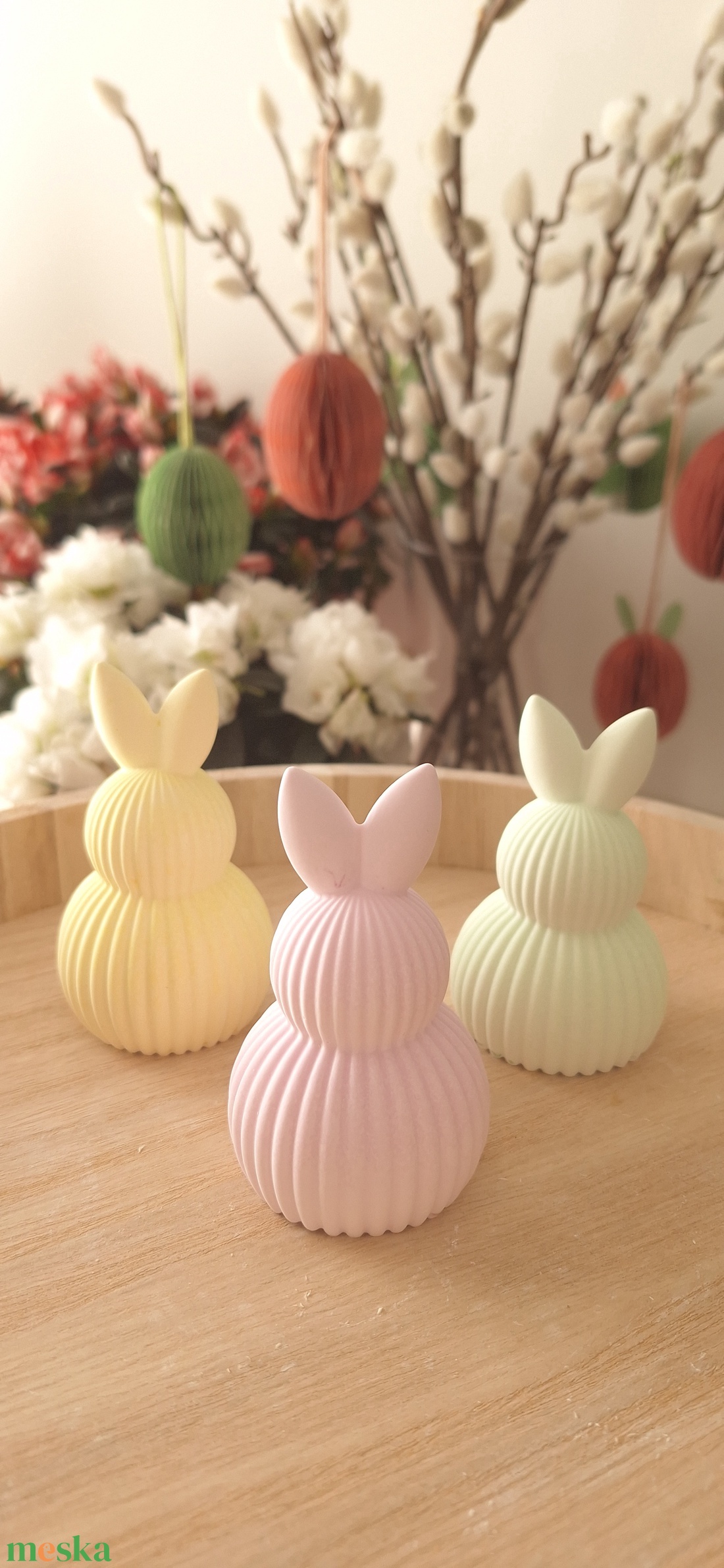 Kézműves gipsz bordázott nyuszi dekoráció / tavaszi, húsvéti dekor - ünnepi díszek, dekorációk - húsvéti díszek és dekorációk - húsvéti asztaldíszek - Meska.hu
