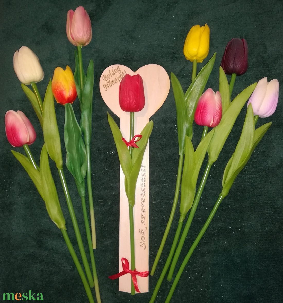 Örök tulipán egyedi fa tartóval  - otthon & életmód - dekoráció - asztal és polc dekoráció - asztaldísz - Meska.hu