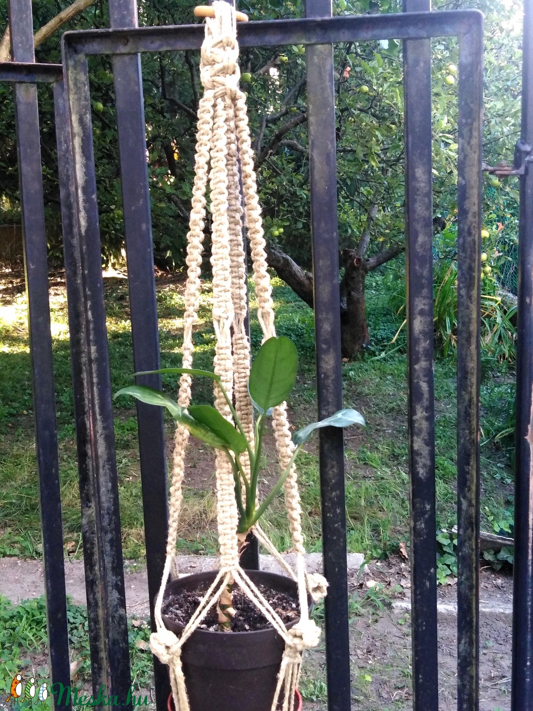 Makramé virágtartó kender - otthon & életmód - ház & kert - ház & kert - Meska.hu