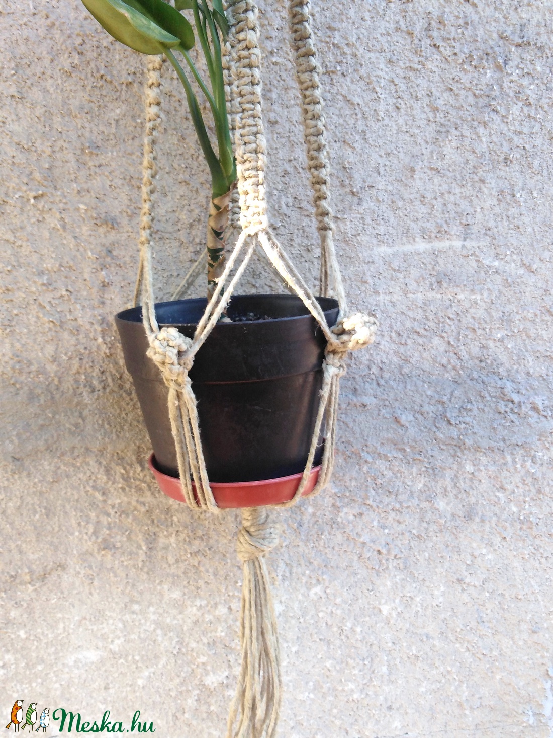 Makramé virágtartó kender - otthon & életmód - ház & kert - ház & kert - Meska.hu