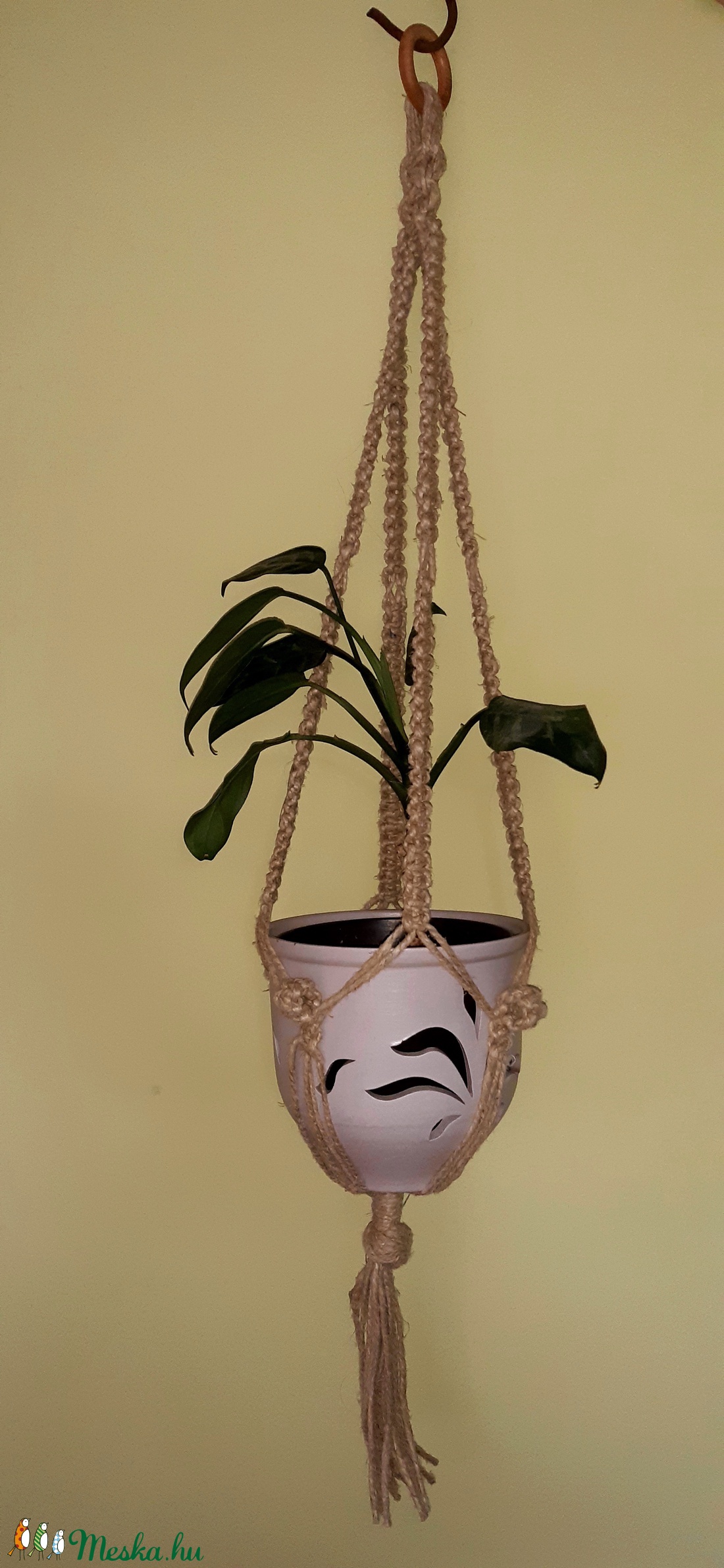 Makramé virágtartó kender - otthon & életmód - ház & kert - ház & kert - Meska.hu