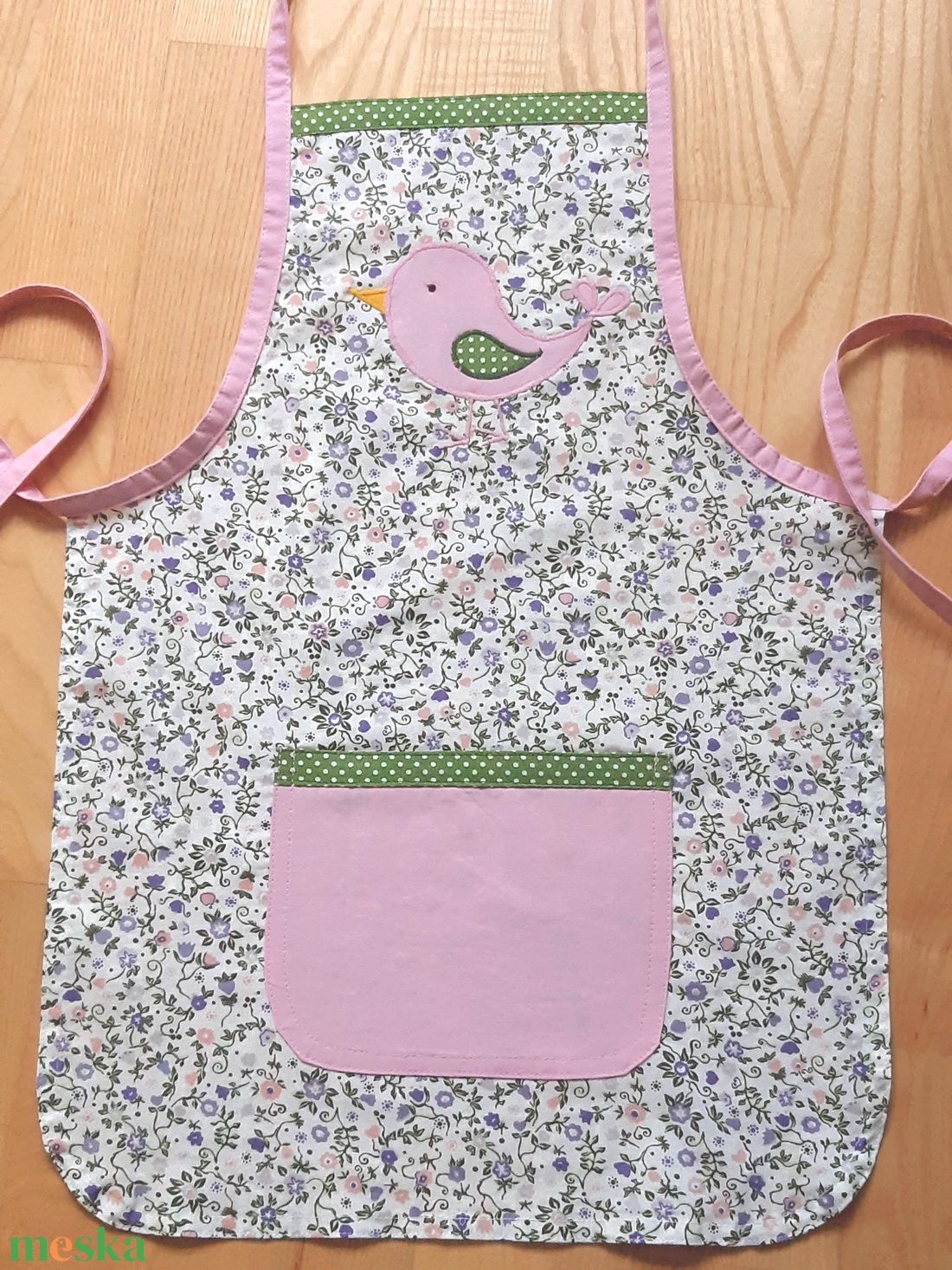 Madárkás kötény, rózsaszín  - otthon & életmód - konyhafelszerelés, tálalás - konyhai textil - kötény - Meska.hu