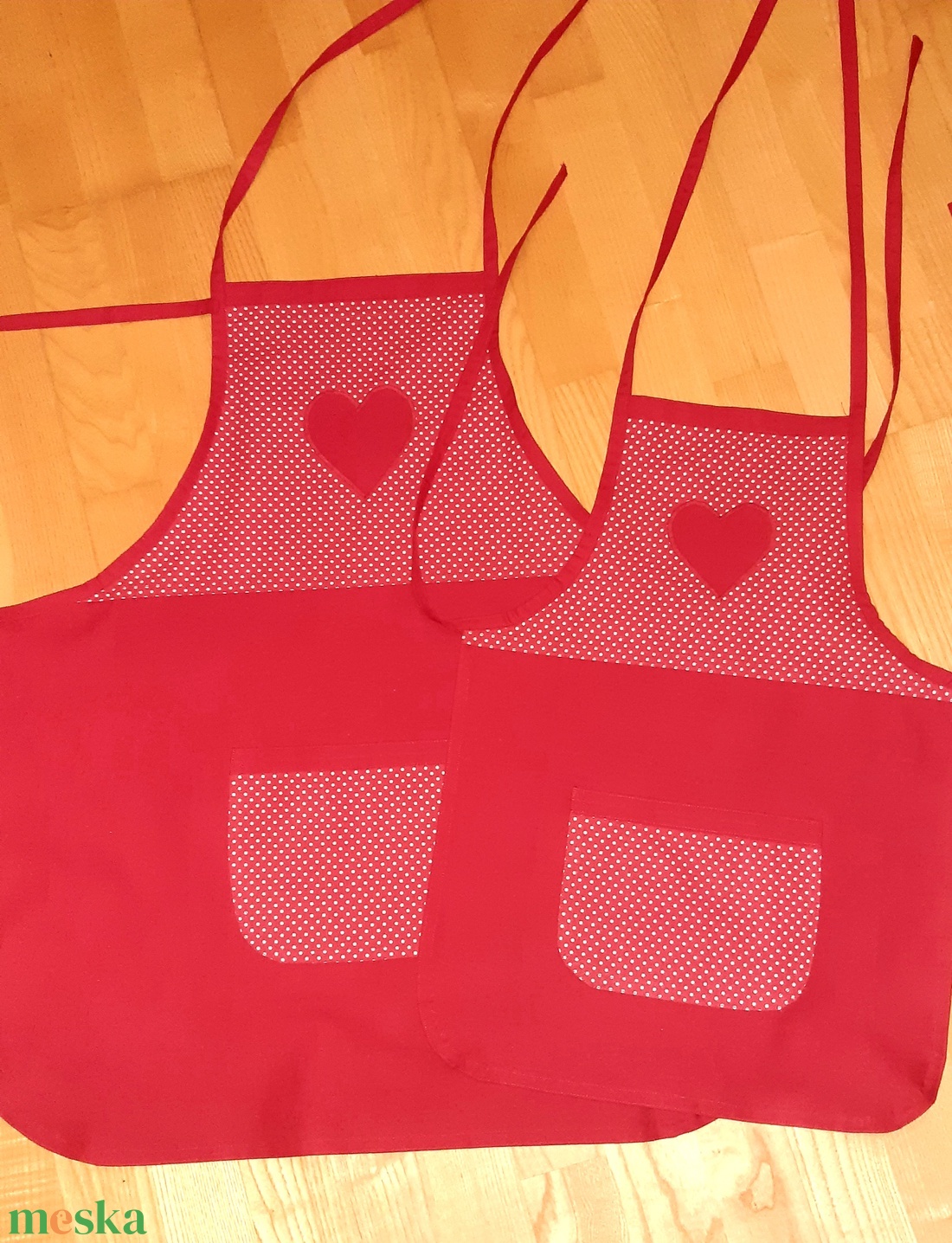 Anya-lánya kötény, szívecskés  - otthon & életmód - konyhafelszerelés, tálalás - konyhai textil - kötény - Meska.hu