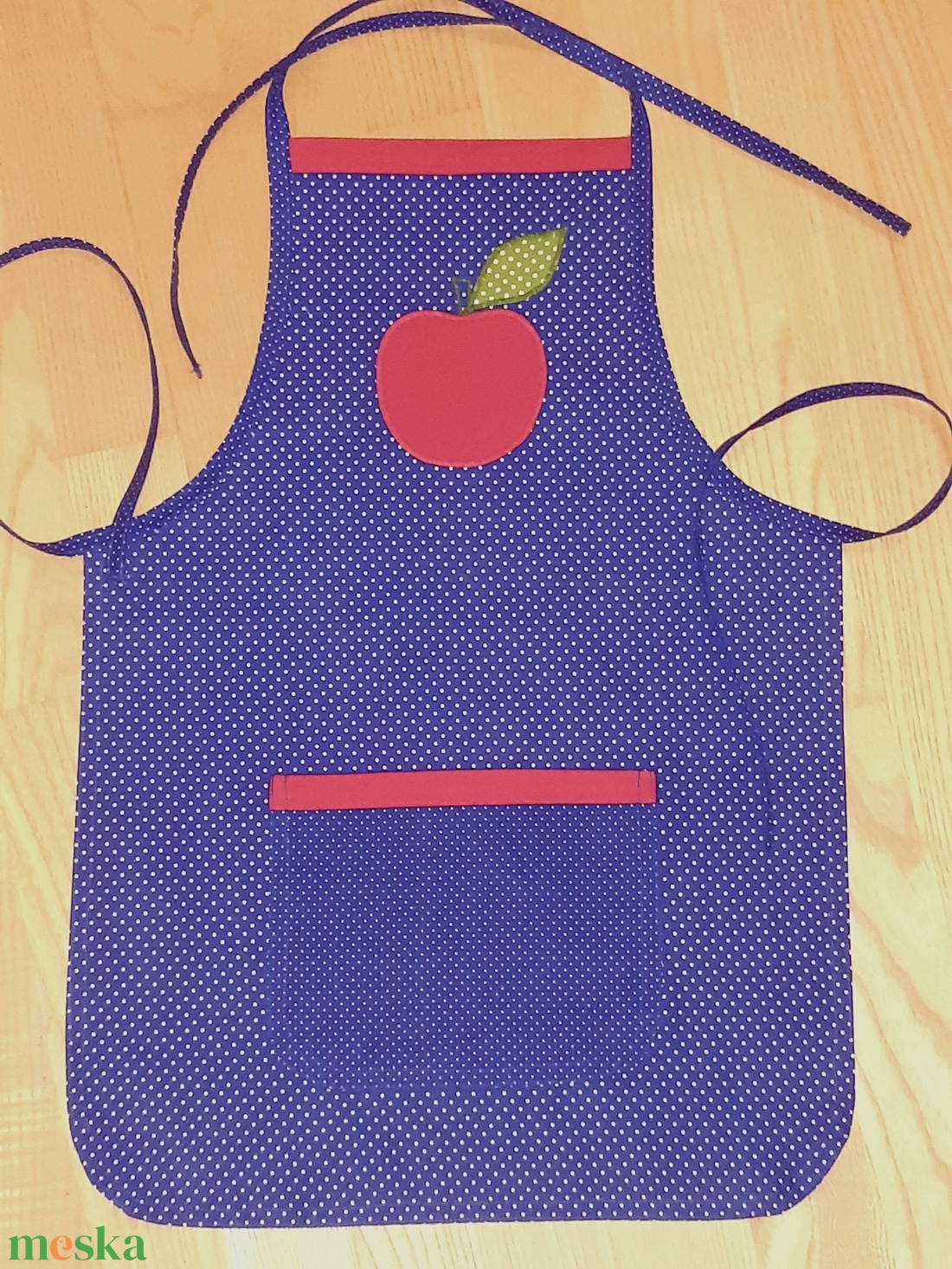 Almás kötény, kék  - otthon & életmód - konyhafelszerelés, tálalás - konyhai textil - kötény - Meska.hu