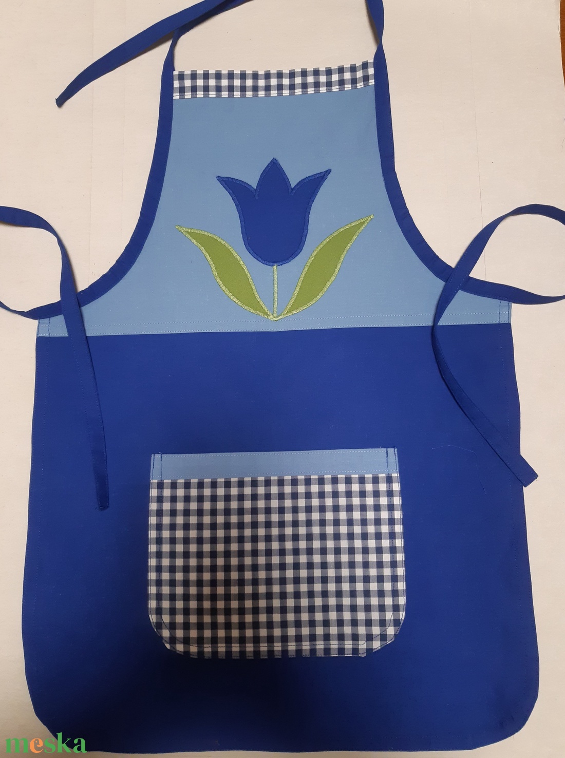 Tulipános kötény, kék  - otthon & életmód - konyhafelszerelés, tálalás - konyhai textil - kötény - Meska.hu