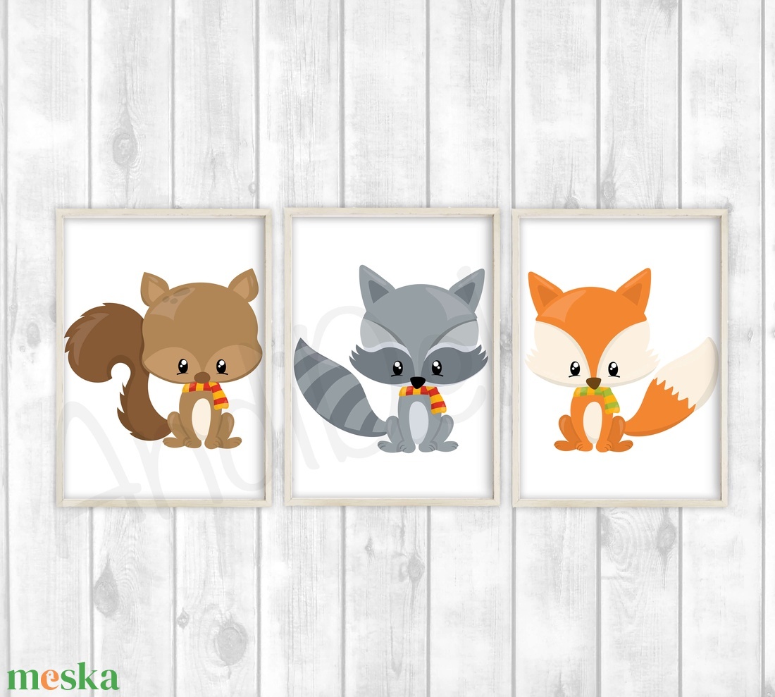 Erdei állatos gyerekszoba poszter szett A4 - Állatkás falikép 3db  - otthon & lakás - babaszoba, gyerekszoba - babaszoba kép - Meska.hu