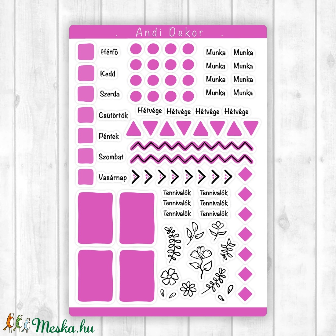 Bullet journal kiegészítő matricák - tervező matrica, napló dekoráció (pink) - otthon & életmód - papír, írószer - jegyzetfüzet & napló - Meska.hu