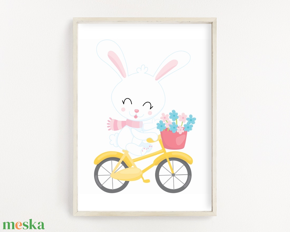 Biciklis nyuszi gyerekszoba poszter A4 - otthon & lakás - dekoráció - kép & falikép - Meska.hu