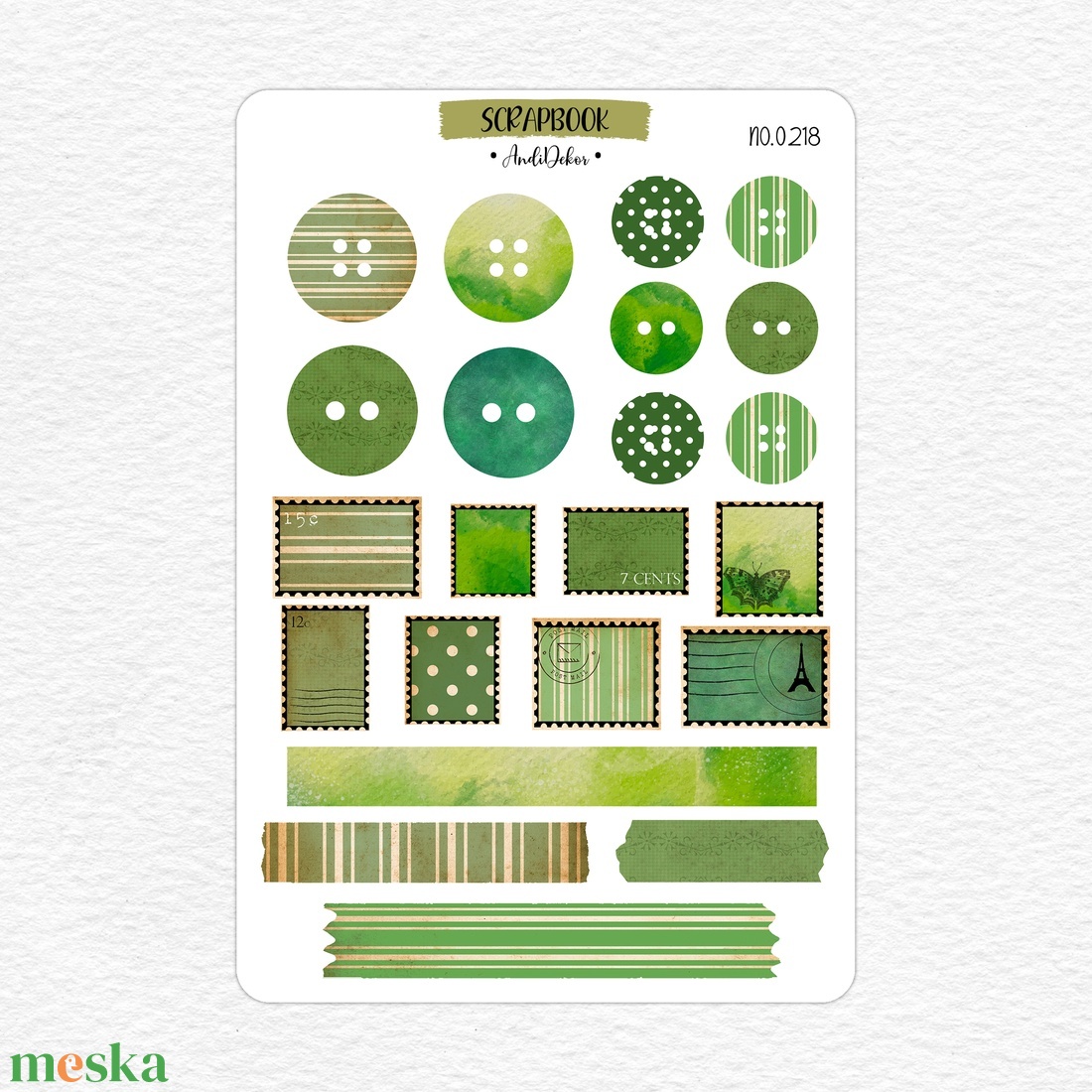 Zöld scrapbook matricák No.0218 - otthon & lakás - papír írószer - matrica, matrica csomag - Meska.hu
