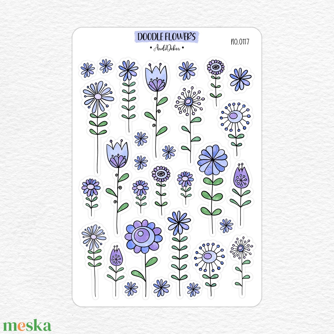 Kék virágos motívumok matrica szett No.0117 - otthon & lakás - papír írószer - matrica, matrica csomag - Meska.hu