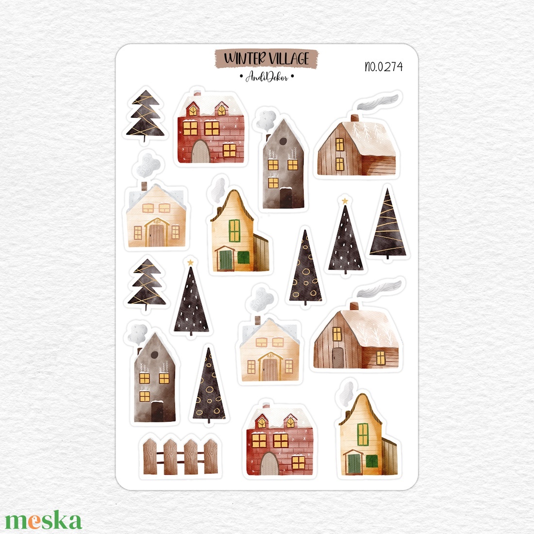 Téli falu matrica ív No.0274 - otthon & életmód - papír, írószer - matrica, matrica csomag - Meska.hu