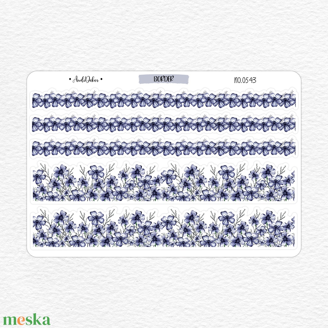 Napló szegélyező matricák - kék virágos border matrica ív No.0543 - otthon & lakás - papír írószer - matrica, matrica csomag - Meska.hu