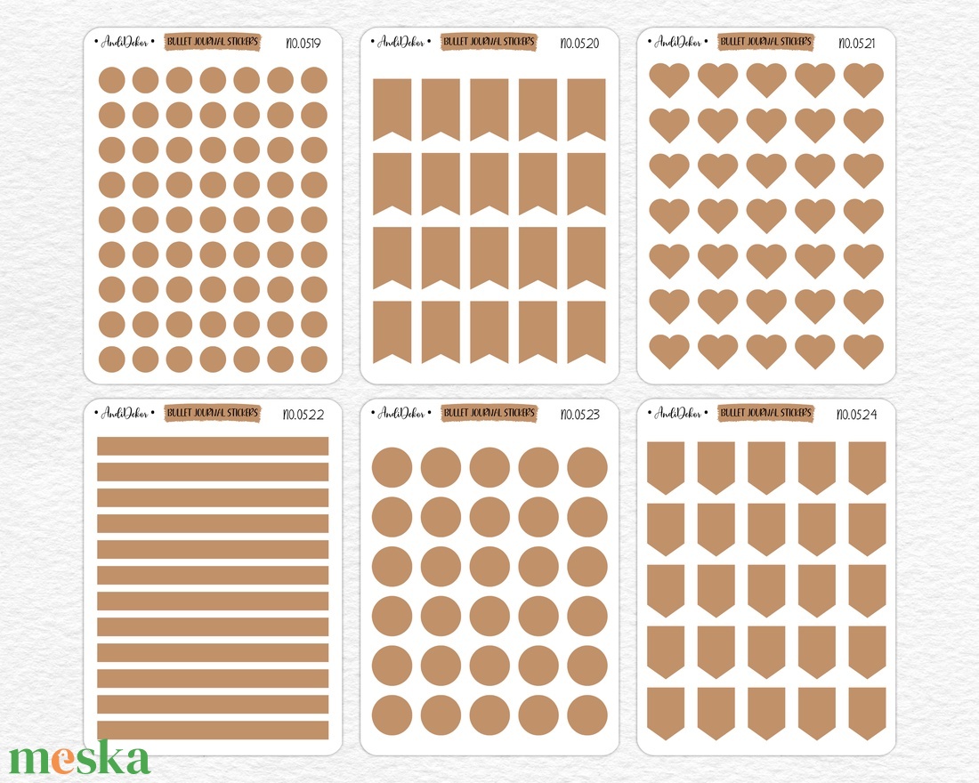 Bullet journal matricák - Barna No.0519 - 524 - otthon & életmód - papír, írószer - matrica, matrica csomag - Meska.hu