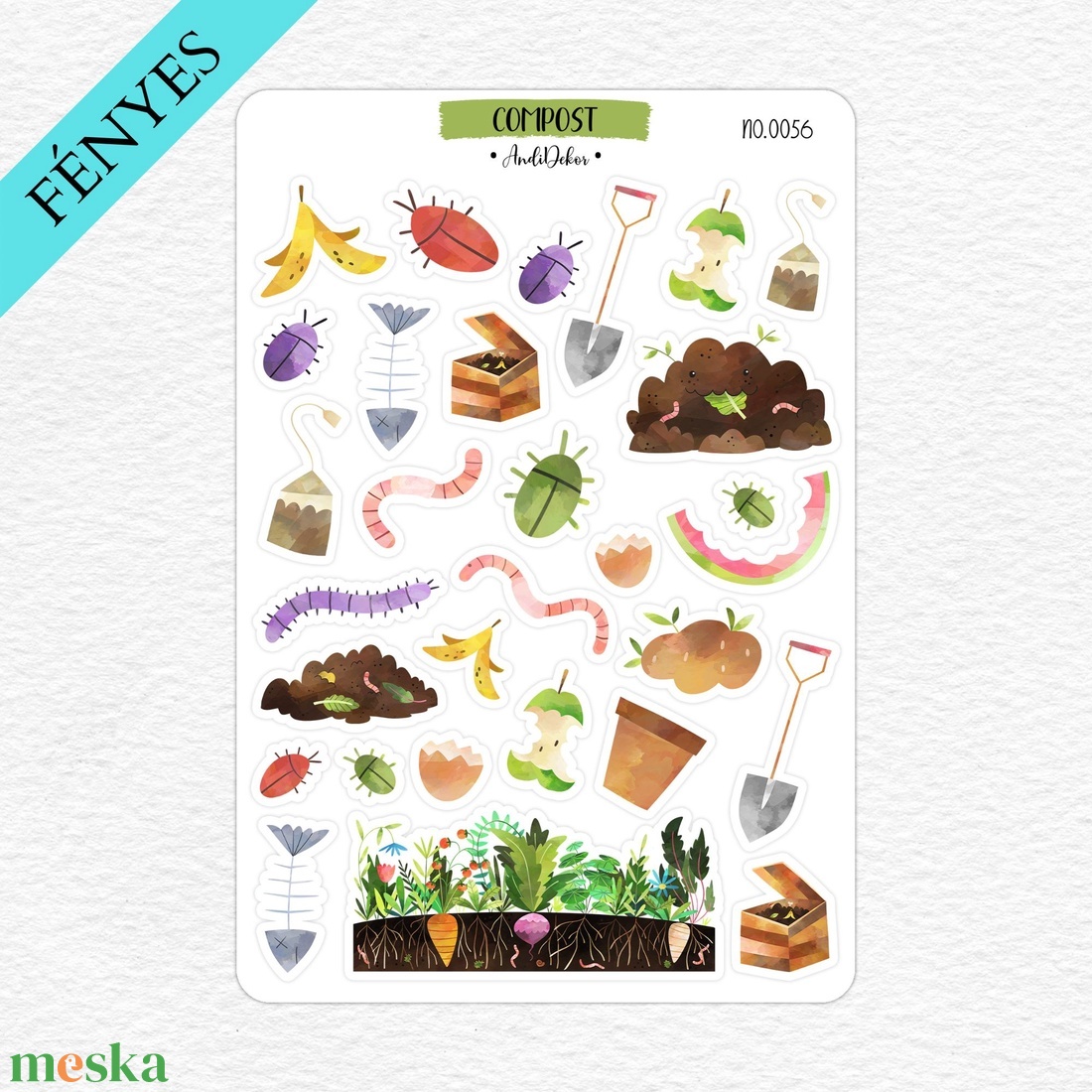 Komposzt matricák - újrahasznosítás, zero waste matrica ív No.0056 - fényes - otthon & életmód - papír, írószer - matrica, matrica csomag - Meska.hu