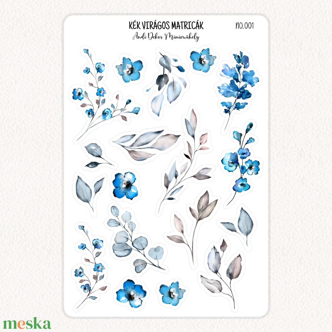 Kék virágos matricák No.001 - otthon & életmód - papír, írószer - matrica, matrica csomag - Meska.hu