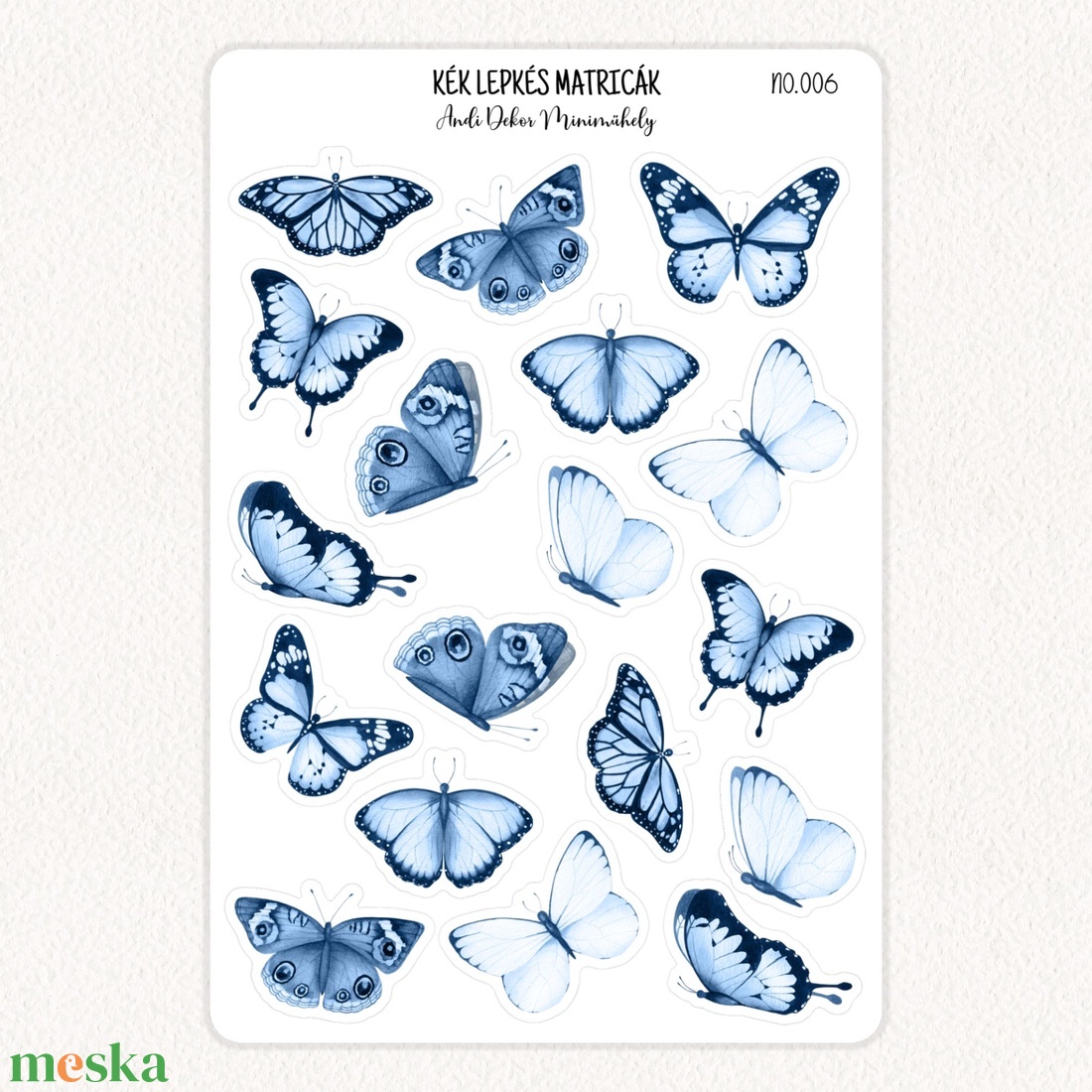 Kék lepkés matricák No.006 - otthon & életmód - papír, írószer - matrica, matrica csomag - Meska.hu