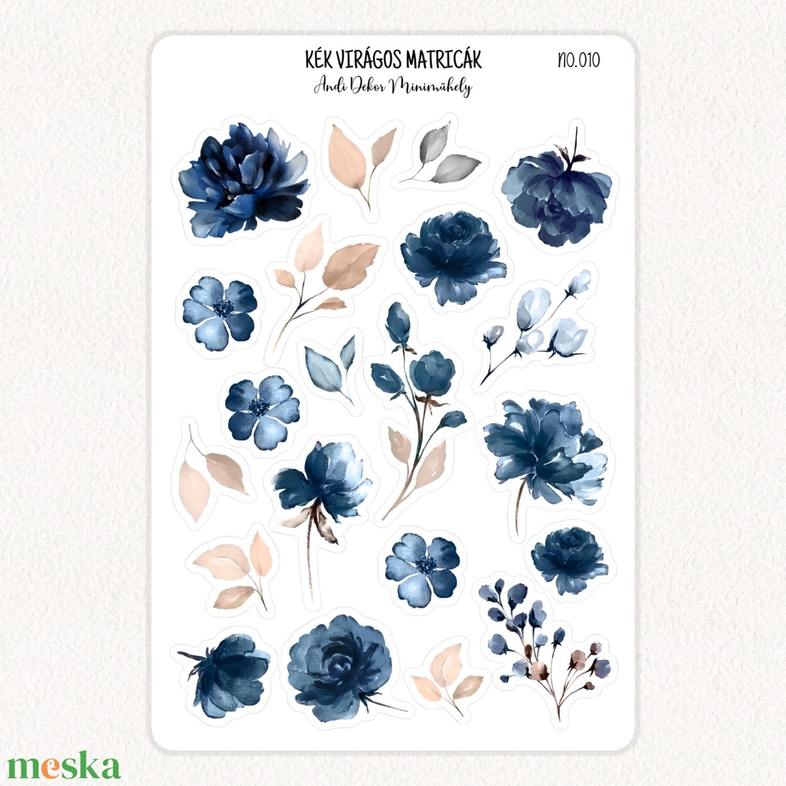 Kék virágos matricák No.010 - otthon & életmód - papír, írószer - matrica, matrica csomag - Meska.hu