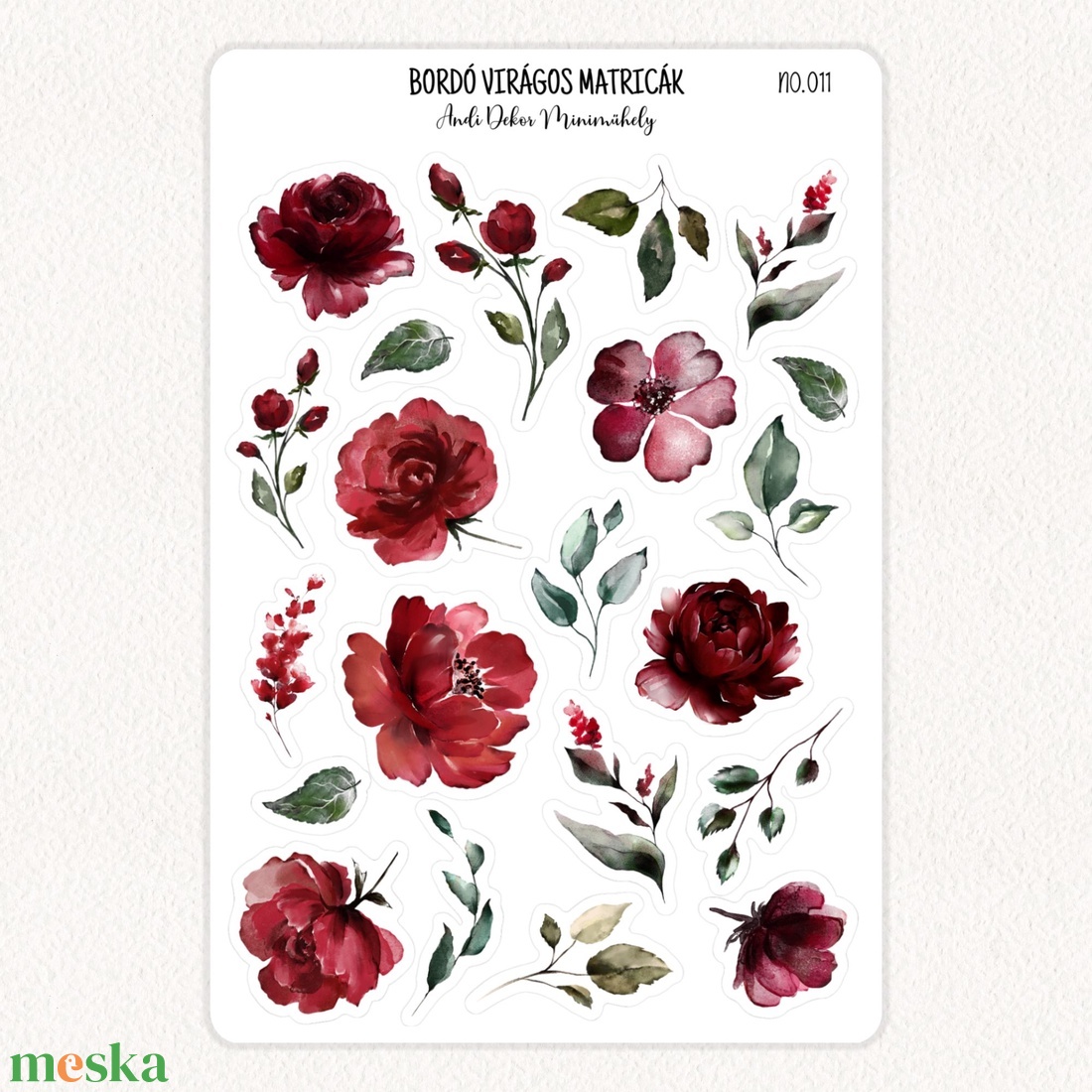 Bordó virágos matricák No.011 - otthon & életmód - papír, írószer - matrica, matrica csomag - Meska.hu