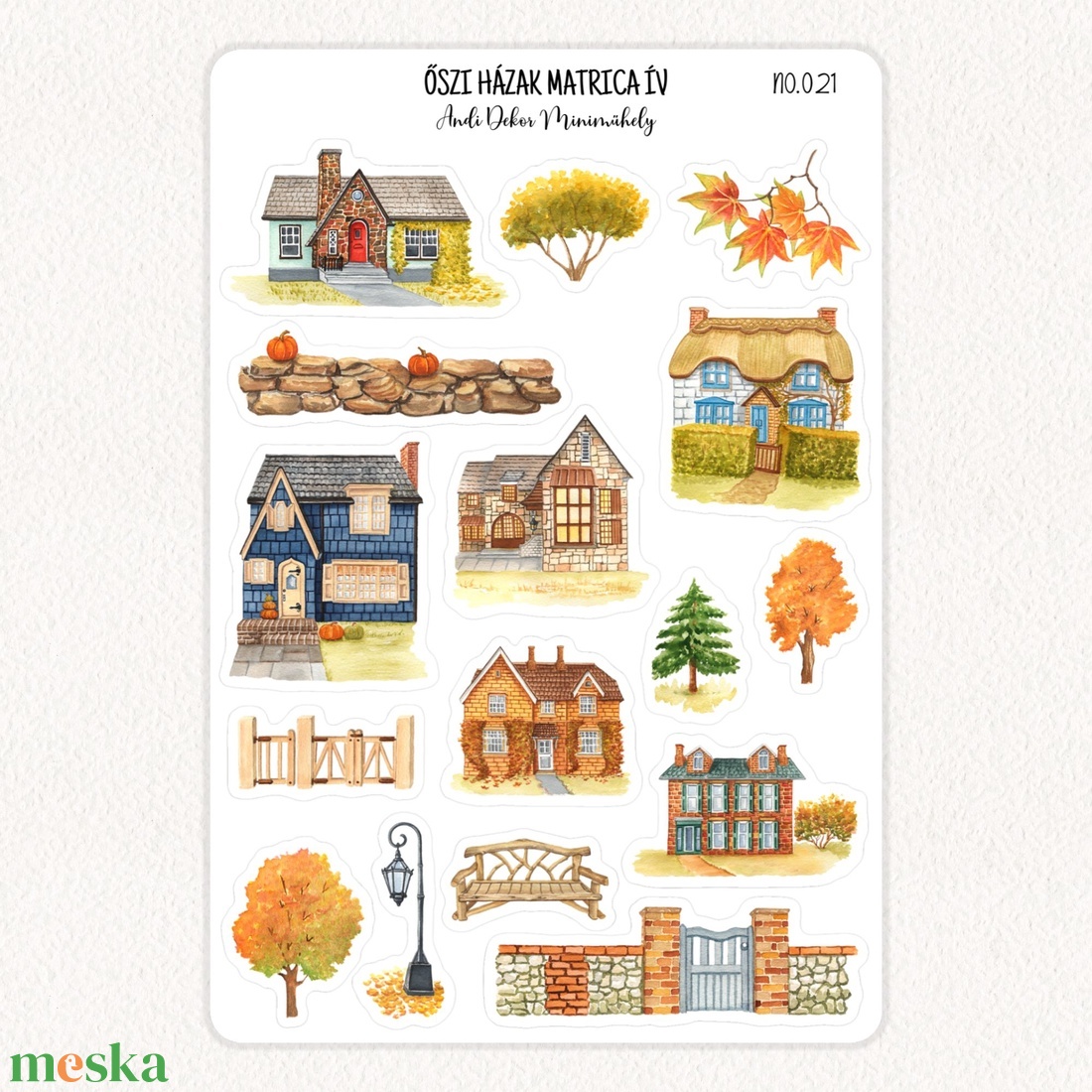 Őszi házak matrica ív No.021 - otthon & életmód - papír, írószer - matrica, matrica csomag - Meska.hu