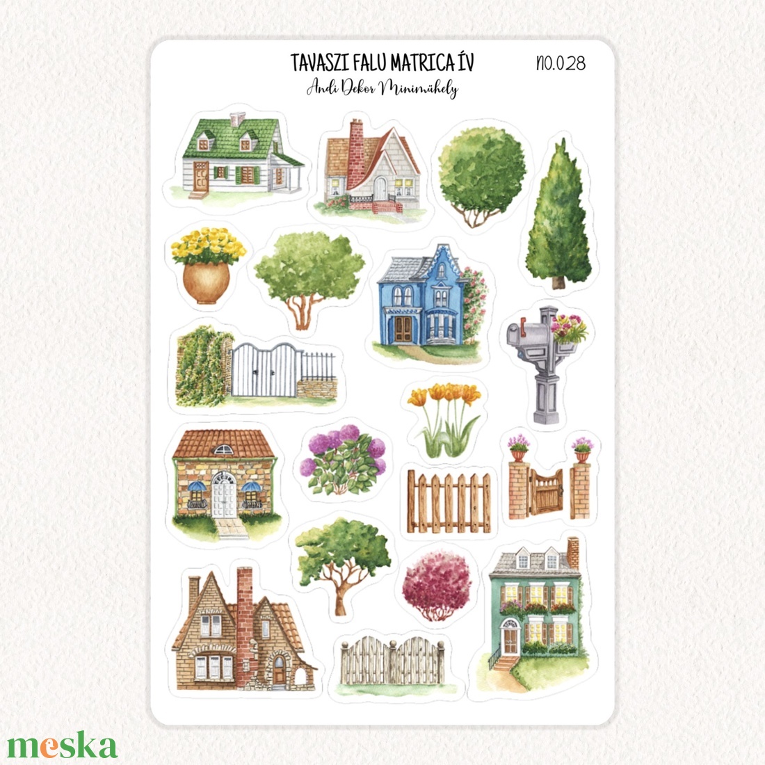 Tavaszi falu matrica ív No.028 - otthon & életmód - papír, írószer - matrica, matrica csomag - Meska.hu