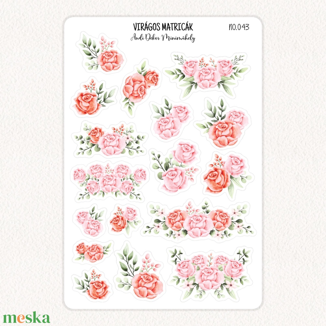 Virágos matricák No.043 - otthon & életmód - papír, írószer - matrica, matrica csomag - Meska.hu