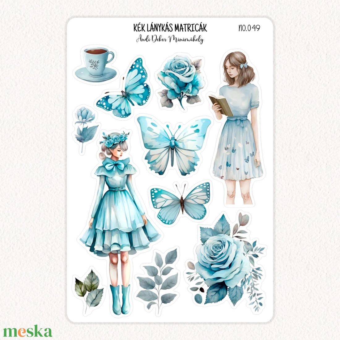 Kék lánykás matricák No.049 - otthon & életmód - papír, írószer - matrica, matrica csomag - Meska.hu