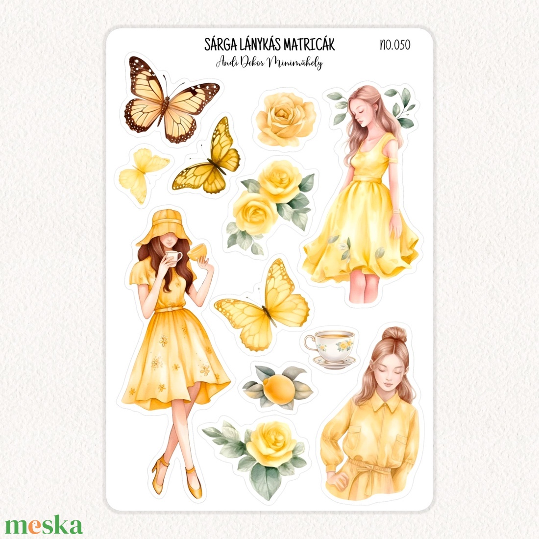 Sárga lánykás matricák No.050 - otthon & életmód - papír, írószer - matrica, matrica csomag - Meska.hu