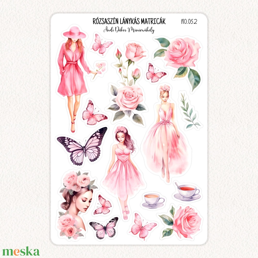 Rózsaszín lánykás matricák No.052 - otthon & életmód - papír, írószer - matrica, matrica csomag - Meska.hu