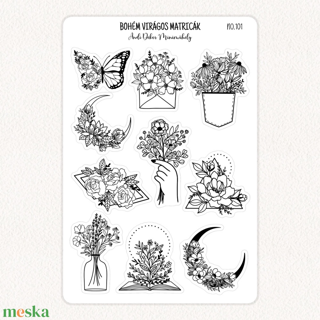 Bohém virágos matricák No.101 - otthon & életmód - papír, írószer - matrica, matrica csomag - Meska.hu