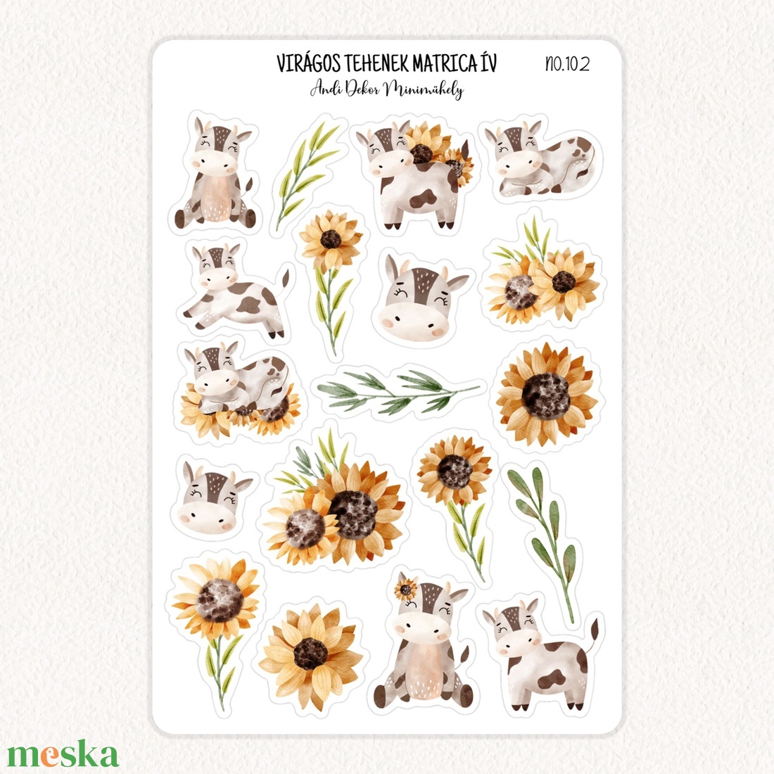 Virágos tehenek matrica ív No.102 - otthon & életmód - papír, írószer - matrica, matrica csomag - Meska.hu