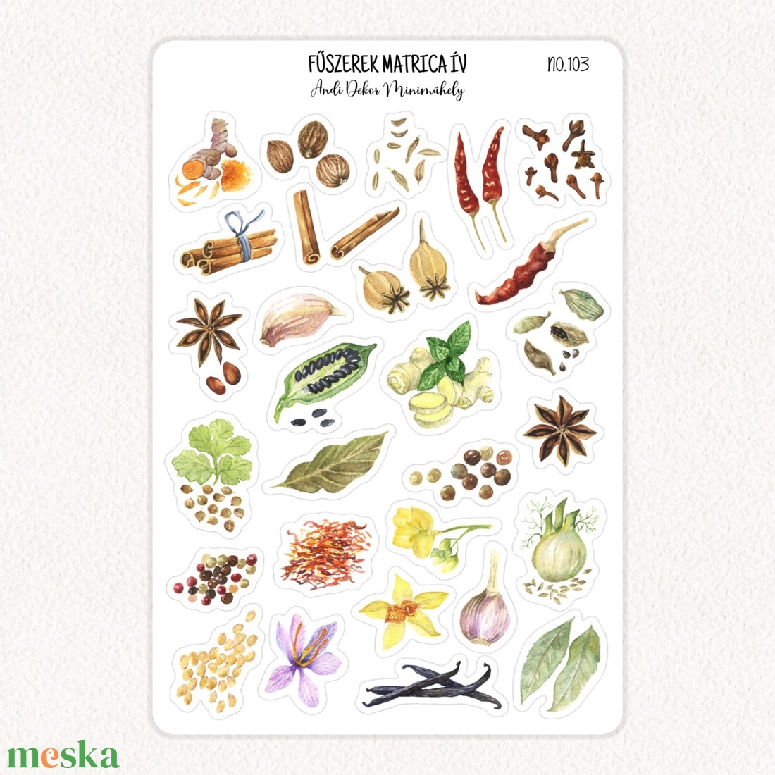 Fűszerek matrica ív No.103 - otthon & életmód - papír, írószer - matrica, matrica csomag - Meska.hu