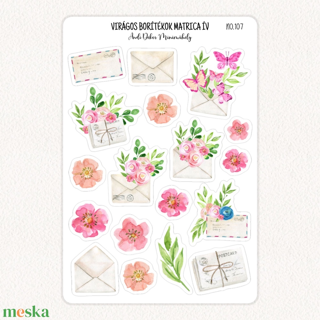 Virágos borítékok matrica ív No.107 - otthon & életmód - papír, írószer - matrica, matrica csomag - Meska.hu