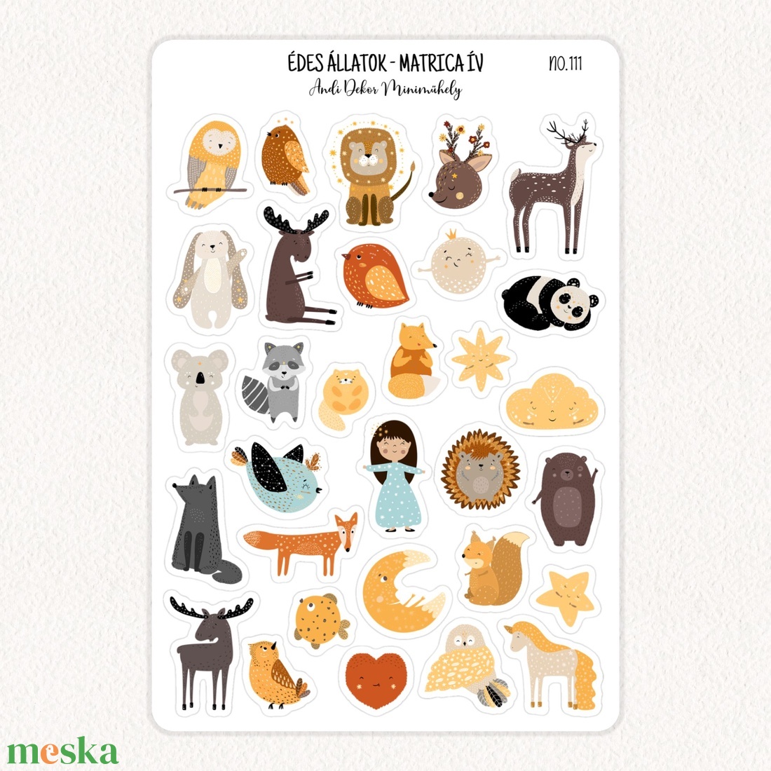 Édes állatok matrica ív No.111 - otthon & életmód - papír, írószer - matrica, matrica csomag - Meska.hu