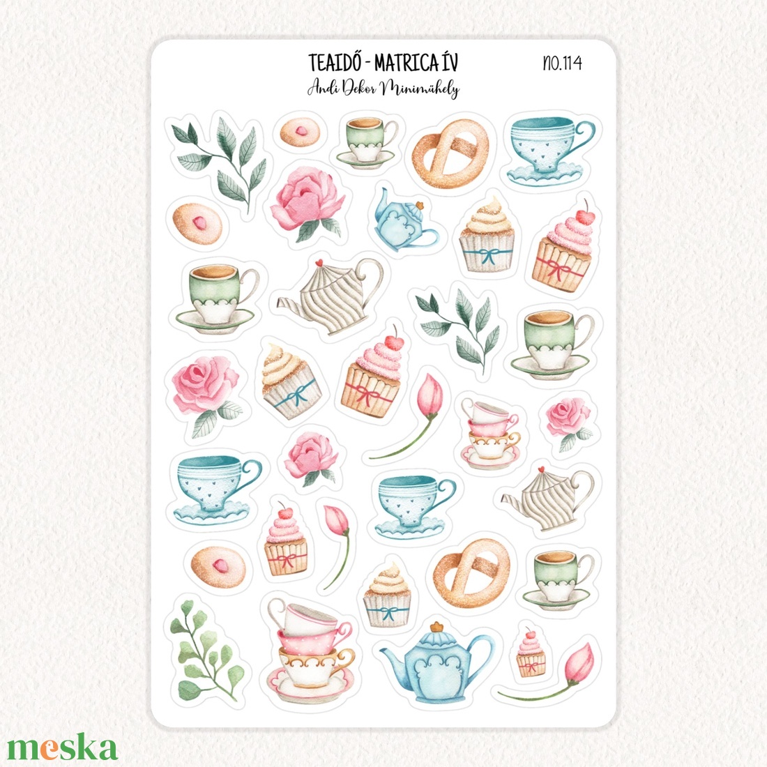 Teaidő matrica ív No.114 - otthon & életmód - papír, írószer - matrica, matrica csomag - Meska.hu