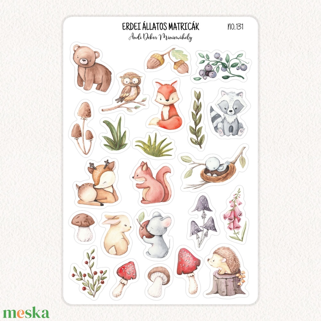 Erdei állatos matricák No.131 - otthon & életmód - papír, írószer - matrica, matrica csomag - Meska.hu