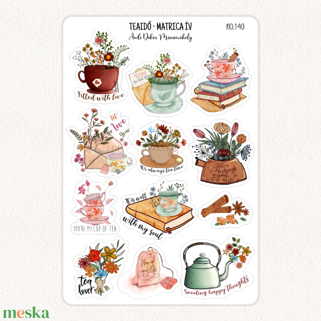 Teaidő matrica ív No.140 - otthon & életmód - papír, írószer - matrica, matrica csomag - Meska.hu