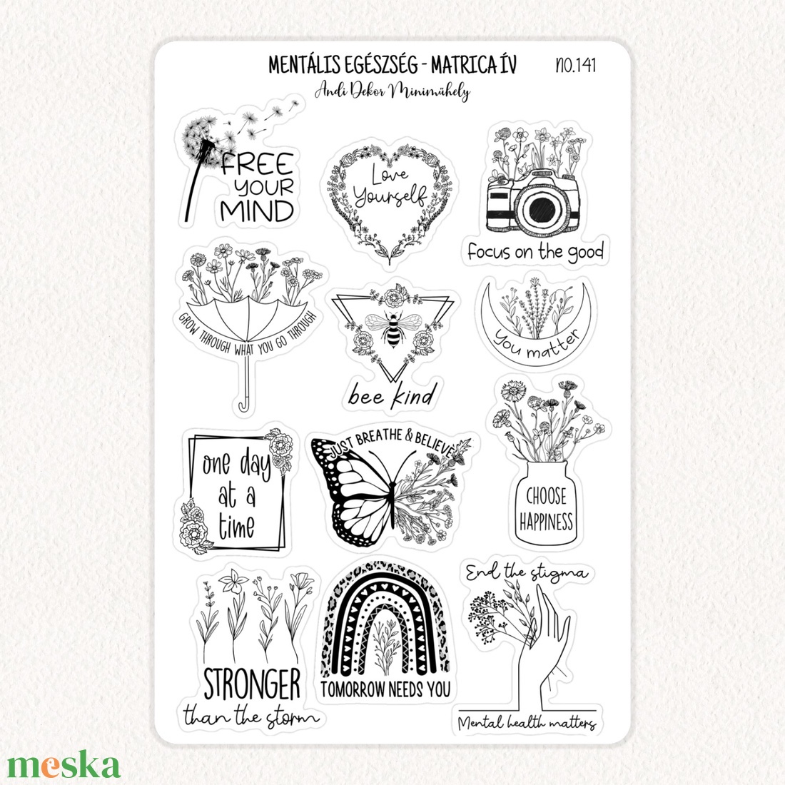 Mentális egészség matrica ív No.141 - otthon & életmód - papír, írószer - matrica, matrica csomag - Meska.hu