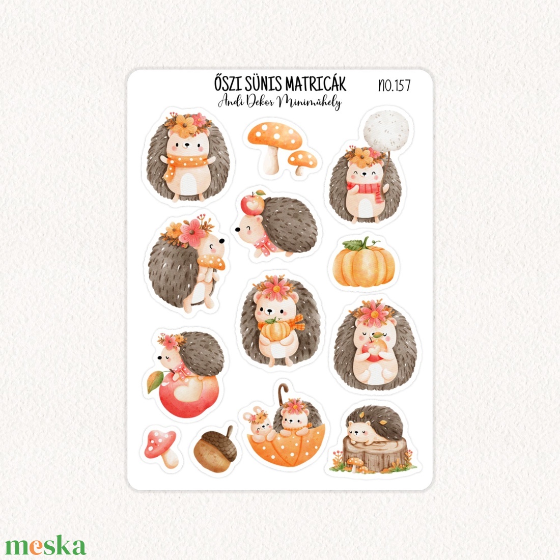 Őszi sünis matricák No.157 - otthon & életmód - papír, írószer - matrica, matrica csomag - Meska.hu