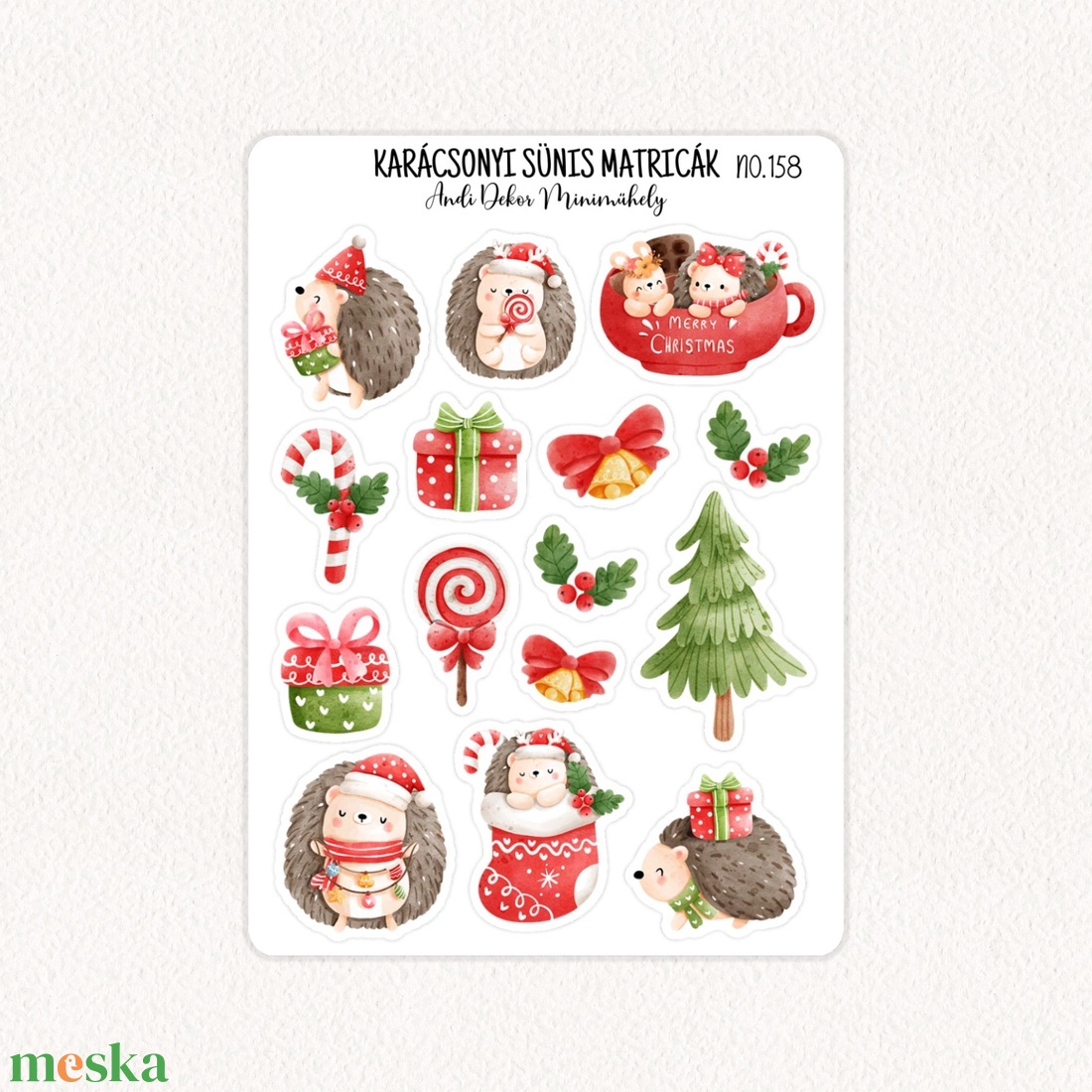 Karácsonyi sünis matricák No.158 - otthon & életmód - papír, írószer - matrica, matrica csomag - Meska.hu