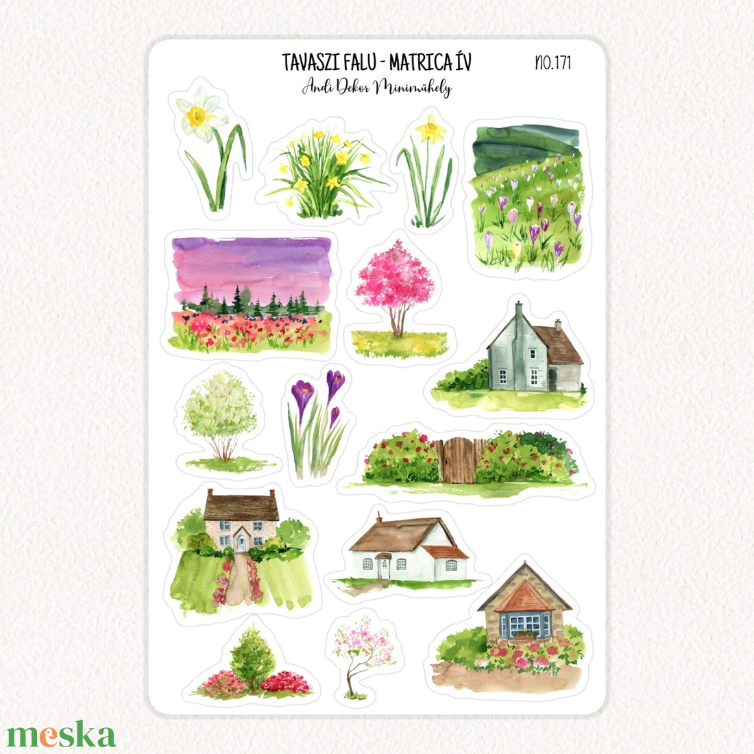 Tavaszi falu matrica ív No.171 - otthon & életmód - papír, írószer - matrica, matrica csomag - Meska.hu
