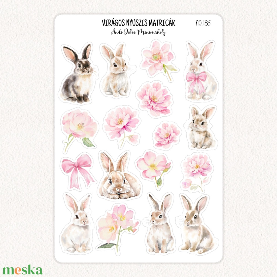 Virágos nyuszis matricák No.185 - otthon & életmód - papír, írószer - matrica, matrica csomag - Meska.hu