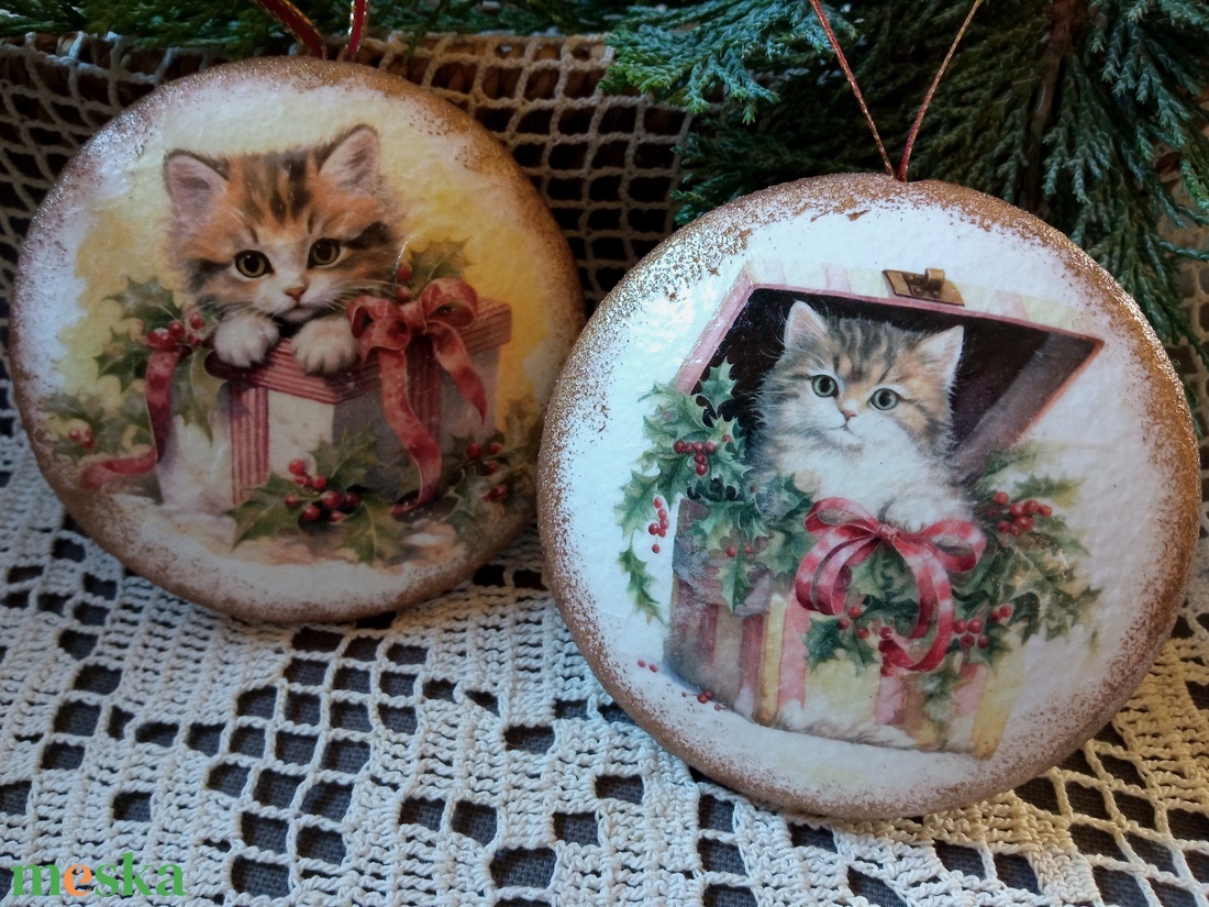 Cicák-retro karácsonyfadísz - karácsony - karácsonyi lakásdekoráció - karácsonyfadíszek - Meska.hu