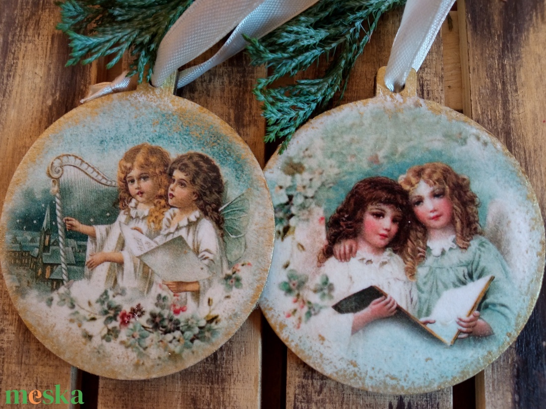 Angyalok-retró karácsonyfadíszek - karácsony - karácsonyi lakásdekoráció - karácsonyfadíszek - Meska.hu