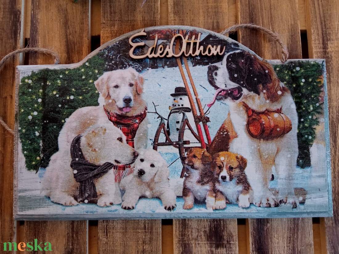 Kutyusos ajtódísz - karácsony - karácsonyi lakásdekoráció - karácsonyi ajtódíszek - Meska.hu